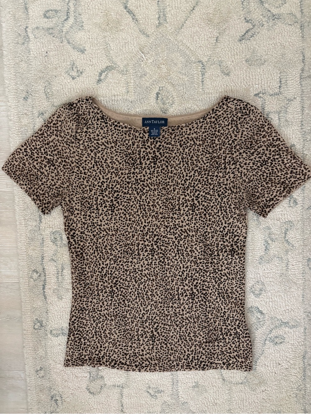 Ann Taylor ballet neck Leopard Print Short Sleeve Top